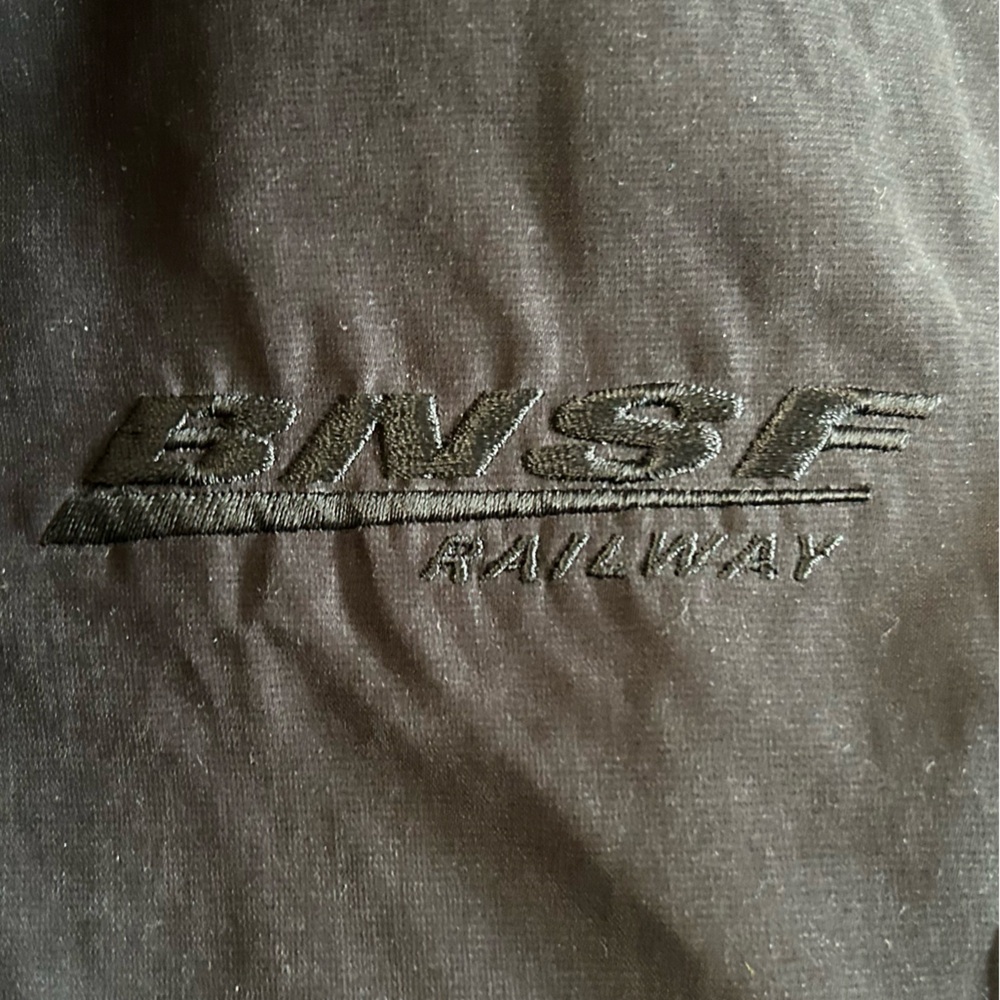 BNSF railway pullover size xl black on black